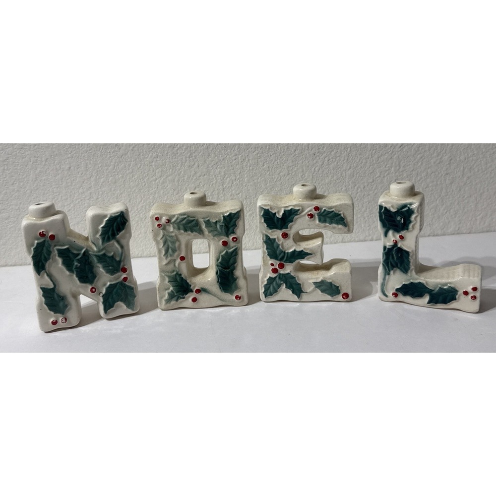 Vintage Ceramic NOEL Letters Christmas Mini Candlestick Set Kitschy‎ Retro Japan